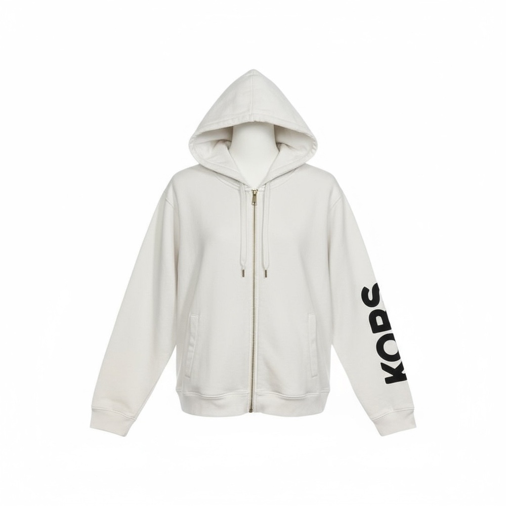 Michael Kors White Zip-Up Hoodie with Sleeve Logo